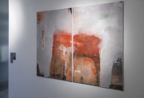 Korpus, orange, Dyptichon, 2011, 120 x 160 cm, in Privatbesitz