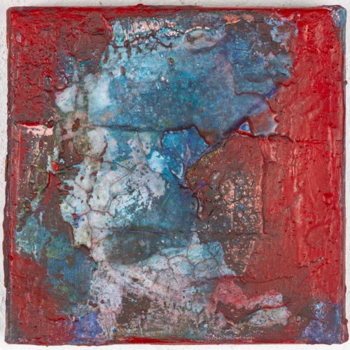 Quadrat, türkis in Rot, 2019, 20 cm x 20 cm